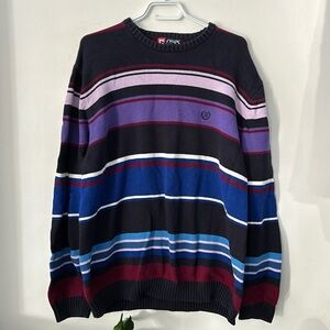 Chaps Men's Striped Thick Knit Sweater Logo Size XL Multi-Color Purple